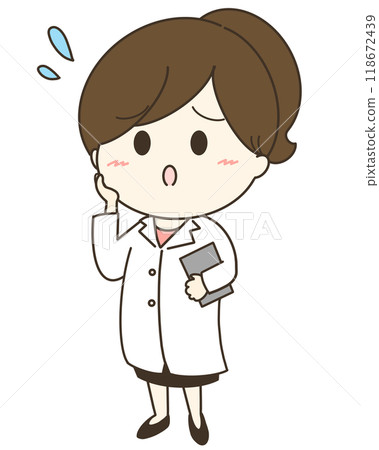 一個穿著白大褂的女人遇到麻煩的可愛插圖 一個穿著白大褂的女人遇到麻煩的可愛插圖 118672439