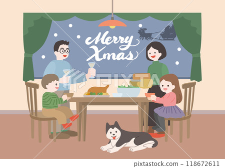 Vector illustration banner of a family gathering around Christmas dinner 118672611