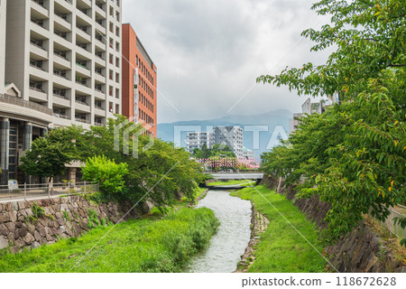 女鳥羽川和千歲橋附近的風景[松本市大手] 118672628