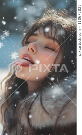 snow portrait of a beautiful woman snow portrait of a beautiful woman 118672823