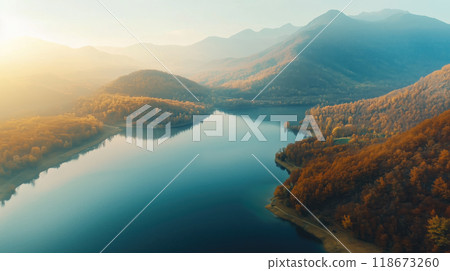 Aerial View of the Lake in Autumn 118673260