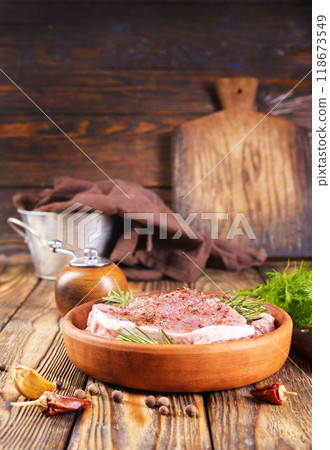 raw steak with aroma spice and salt raw steak with aroma spice and salt 118673549