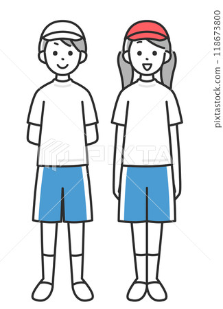 Illustration of children in gym clothes Illustration of children in gym clothes 118673800