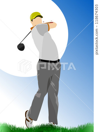 Golf club background with golfer man image. Vector 3d hand drawn illustration 118674303
