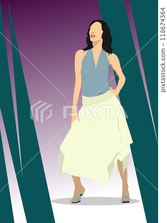 Young cute woman.3d color vector hand drawn illustration Young cute woman.3d color vector hand drawn illustration 118674364