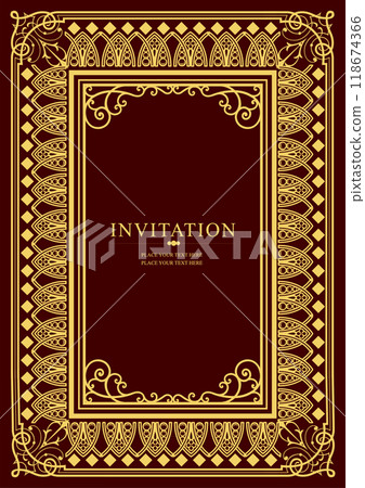 Gold ornament on dark background. Can be used as invitation card. Book cover. Vector illustration. Hand drawn Illustration Gold ornament on dark background. Can be used as invitation card. Book cover. Vector illustration. Hand drawn Illustration 118674366