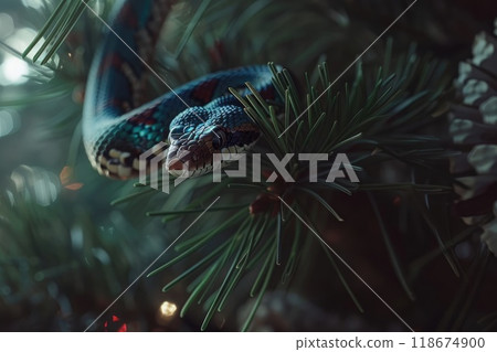Ai generated Snake symbol of 2025 year with Christmas tree fir branches 118674900