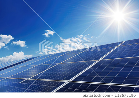 Ai generated Modern Solar Panels on a roof of house with sunlight. 118675190