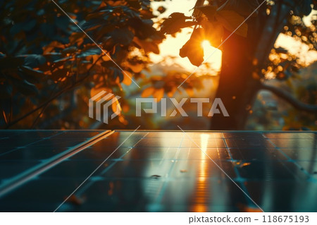 Ai generated Modern Solar Panels on a roof of house with sunlight. Ai generated Modern Solar Panels on a roof of house with sunlight. 118675193