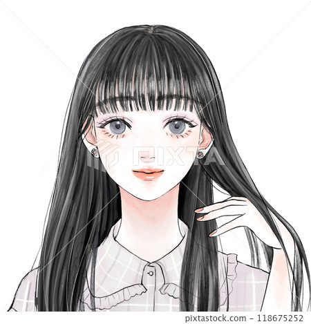 一個有著長而光滑的頭髮的女人 118675252