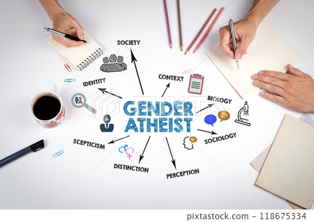 Gender Atheist Concept. The meeting at the white office table 118675334