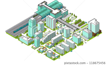 Vector illustration of a three-dimensional station seen from above 118675456