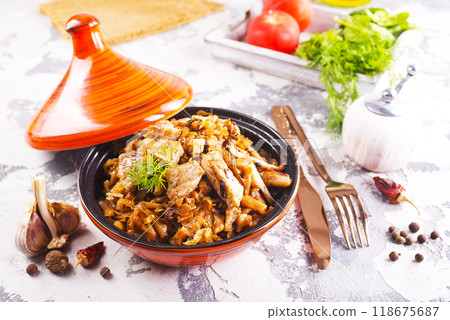 stew cabbage with fried meat stew cabbage with fried meat 118675687