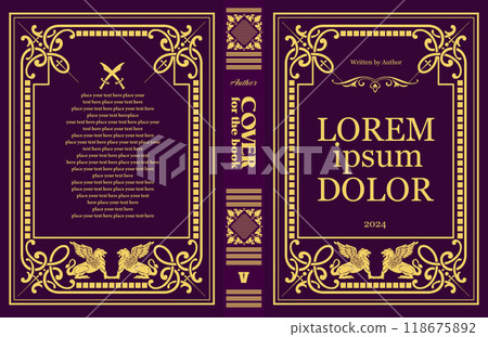 Ornate leather book cover and Old retro ornament frames. Royal Golden style design. Historical novel. Oriental style Vector illustration. Hand drawn illustration Ornate leather book cover and Old retro ornament frames. Royal Golden style design. Historical novel. Oriental style Vector illustration. Hand drawn illustration 118675892