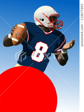 American football player image. Poster. Vector 3d illustration. Hand drawn illustration American football player image. Poster. Vector 3d illustration. Hand drawn illustration 118675893