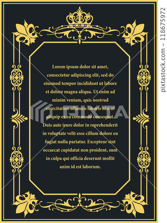 Gold ornament on dark background. Can be used as invitation card. Book cover. Vector illustration. Hand drawn Illustration Gold ornament on dark background. Can be used as invitation card. Book cover. Vector illustration. Hand drawn Illustration 118675972