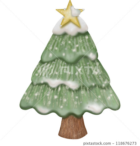 Christmas tree hand drawn illustration for decoration. Winter pre made card with lettering. Christmas tree hand drawn illustration for decoration. Winter pre made card with lettering. 118676273