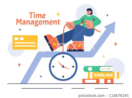 Vector Illustration of Time Management with Clock Settings, Task Planning, Training Activities, and Scheduling in a Flat Cartoon Style Background 118676291