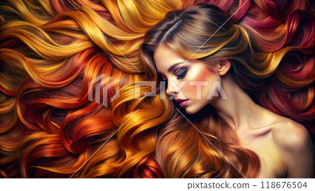 Beautiful model girl with shiny ling hair 118676504