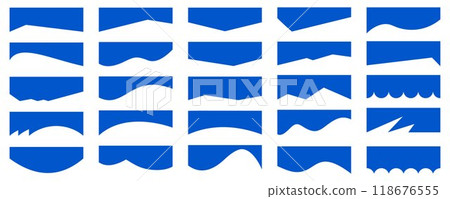 Header shape for website and border for banner. Abstract design element for template. Curve divider for bottom section and separator. Simple graphic form for background of presentation. Vector set 118676555