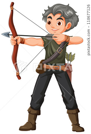 Archer Aiming with Bow and Arrow 118677126