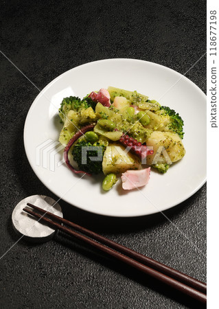 Octopus, Broccoli and Basil Salad Octopus, Broccoli and Basil Salad 118677198