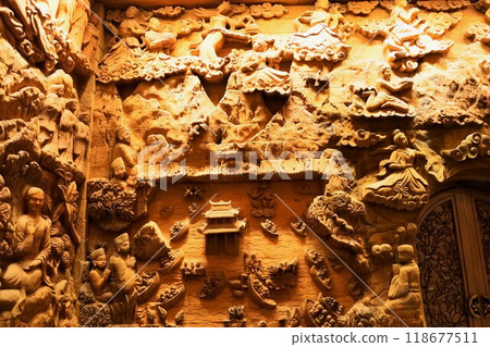 Illumination of Kirinji Temple on Mount Ki Lang, Ninh Binh, Vietnam 118677511