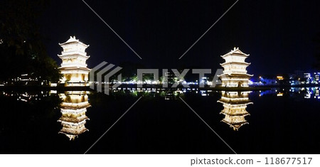 Illumination of Kirinji Temple on Mount Ki Lang, Ninh Binh, Vietnam 118677517