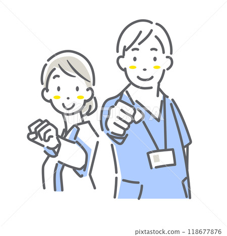 一位微笑著努力工作的護士 — 簡單時尚的線條畫插圖 118677876