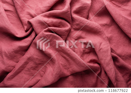 stonewashed linen fabric in dark pink color 118677922