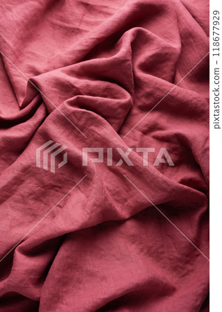 stonewashed linen fabric in dark pink color stonewashed linen fabric in dark pink color 118677929