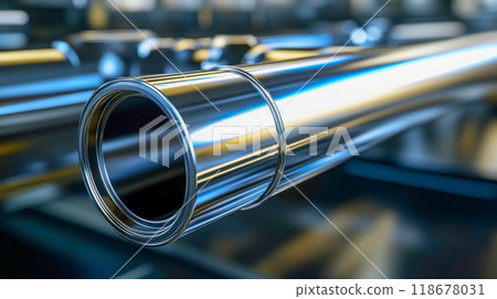 Steel pipe manufacturing in industrial factory 118678031