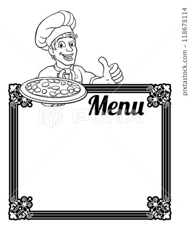 Pizza Chef Cook Cartoon Man Menu Sign Background 118678114