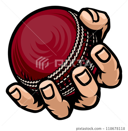 Mascot Person Hand Fist Holding Cricket Ball 118678118