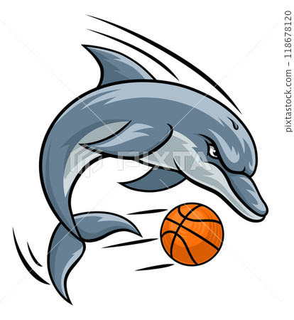 Dolphin Animal Basketball Ball Sports Team Mascot Dolphin Animal Basketball Ball Sports Team Mascot 118678120
