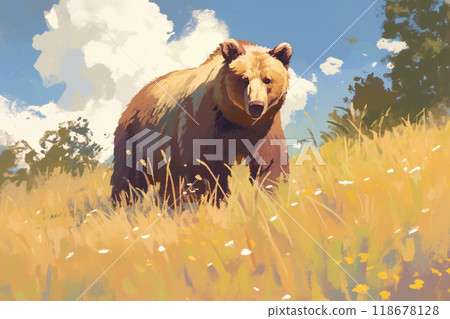 Wild brown bear in the field Wild brown bear in the field 118678128