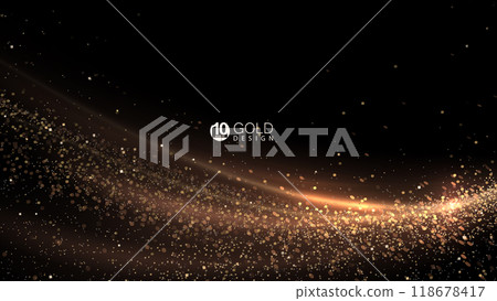 Black background with isolated golden design with small tinsel Black background with isolated golden design with small tinsel 118678417