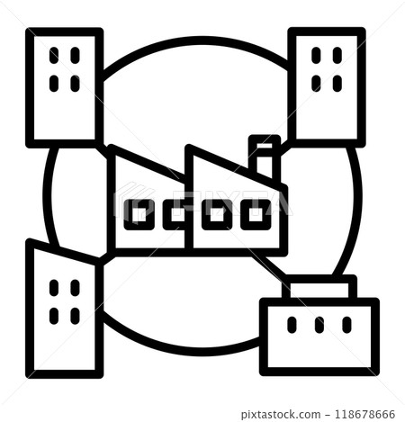 代表工廠和其他辦公室之間合作的圖示。 代表工廠和其他辦公室之間合作的圖示。 118678666
