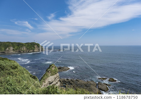 Katsuura Lighthouse seen from Hachimanmisaki Park 118678750