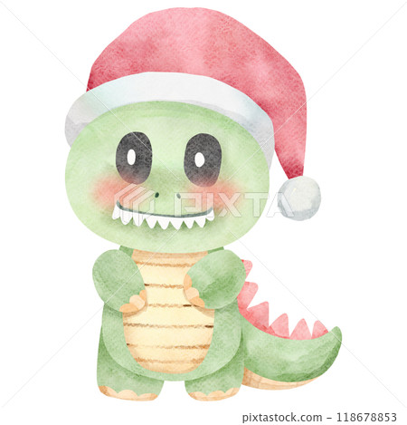 Cute Christmas dinosaur with Santa hat illustration 118678853