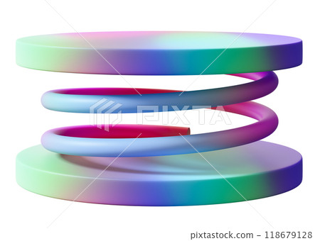 Rainbow, round podium isolated on white background. Modern, playful mock up for product, toy display. Cut out pedestal or platform. Empty scene. Y2k, 2000s style. Color gradient. 3D render. Rainbow, round podium isolated on white background. Modern, playful mock up for product, toy display. Cut out pedestal or platform. Empty scene. Y2k, 2000s style. Color gradient. 3D render. 118679128