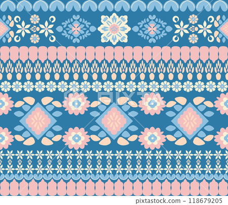 Pattern design with traditional Palestinian embroidery in a seamless style 118679205