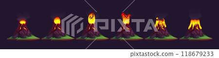 Volcano eruption animation set Volcano eruption animation set 118679233