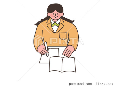 A female student studying seriously 118679285