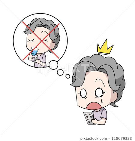 Illustration of an elderly woman who forgot to take her medicine 118679328