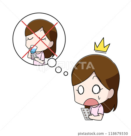 Illustration of a woman who forgot to take her medicine 118679330