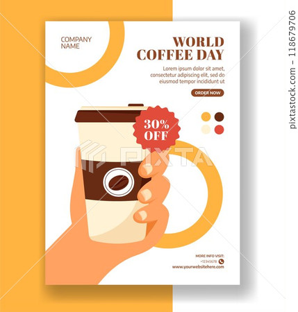 Coffee Day Vertical Poster Flat Cartoon Hand Drawn Templates Background Illustration 118679706
