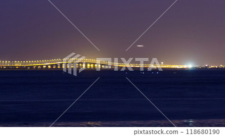 Vasco da Gama bridge in Lisbon by night, Portugal timelapse 118680190