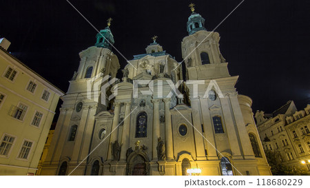 The Church of St. Nicholas night timelapse hyperlapse in Prague, Czech Republic The Church of St. Nicholas night timelapse hyperlapse in Prague, Czech Republic 118680229