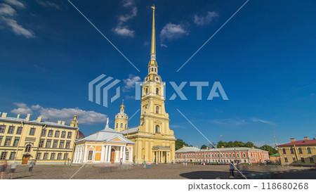 Peter and Paul Fortress timelapse hyperlapse. Petropavlovskaya Krepost. Citadel of St. Petersburg, Russia Peter and Paul Fortress timelapse hyperlapse. Petropavlovskaya Krepost. Citadel of St. Petersburg, Russia 118680268